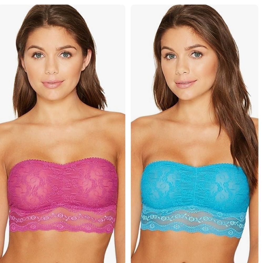 NWT set of 2 b.tempt'd by Wacoal Lace Kiss Bandeau Bras teal and pink size small